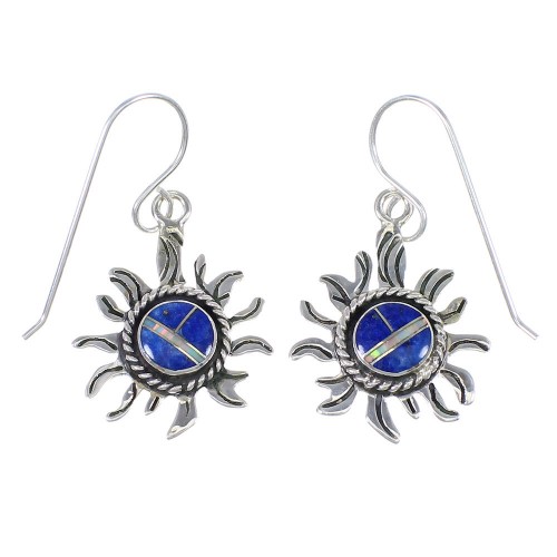 Authentic Sterling Silver Lapis And Opal Sun Hook Dangle Earrings YX67623