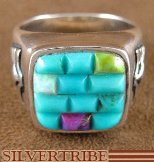Sterling Silver Jewelry Turquoise Multicolor Ring Size 9-3/4 HS23687