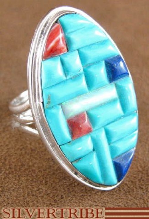 Turquoise Lapis Multicolor Sterling Silver Ring Size 4-3/4 HS23765