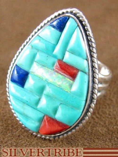 Lapis Turquoise Multicolor Sterling Silver Ring Size 6-3/4 HS23790 
