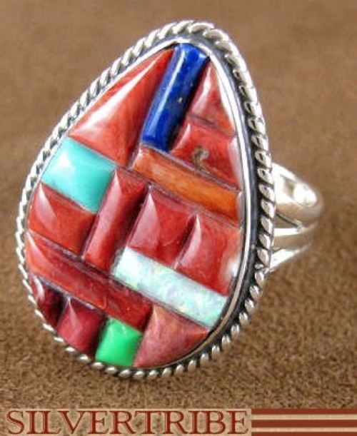 Silver Jewelry Red Oyster Shell Multicolor Ring Size 7-3/4 HS23799 