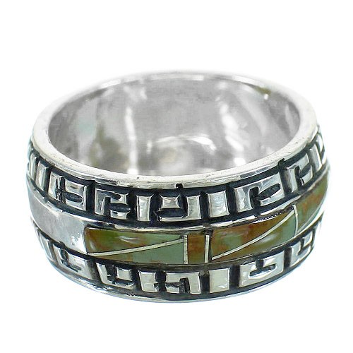 Genuine Sterling Silver Southwestern Turquoise Water Wave Ring Size 8-3/4 QX85755