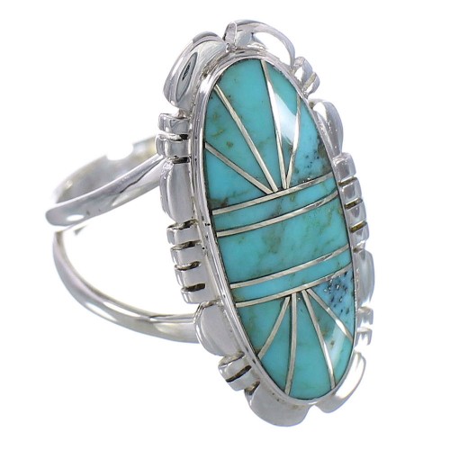 Authentic Sterling Silver Jewelry Turquoise Inlay Ring Size 6-1/4 RX94168