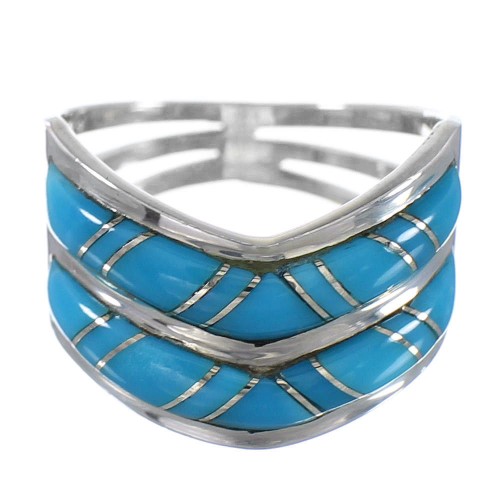 Sterling Silver Turquoise Inlay Jewelry Ring Size 5-1/2 RX94222