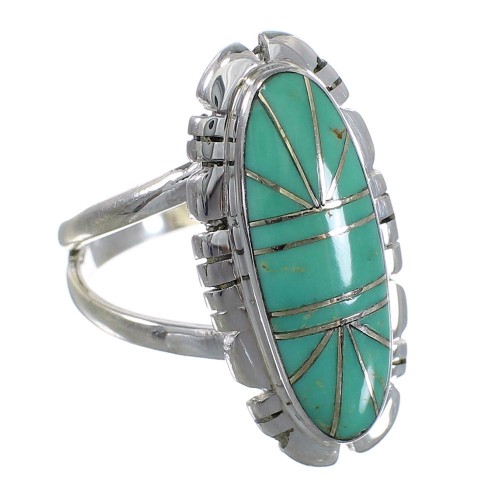 Turquoise Inlay Southwestern Authentic Sterling Silver Ring Size 6 AX94282