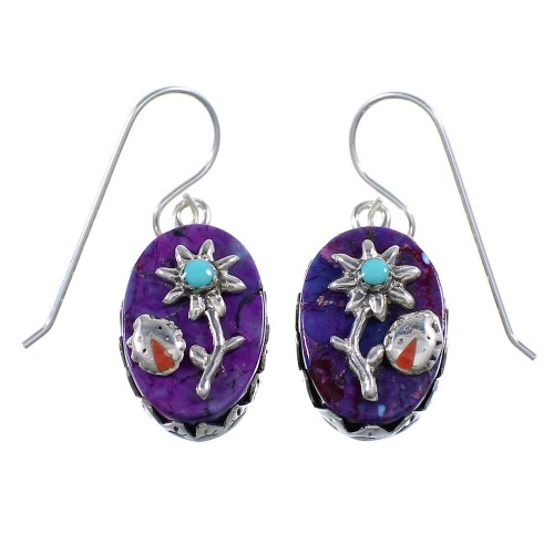 Multicolor Silver Flower And Ladybug Hook Dangle Earrings AX94189