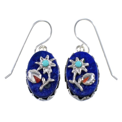 Multicolor Inlay Silver Flower And Ladybug Hook Dangle Earrings AX94193