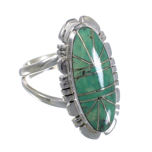 Turquoise Inlay Silver Jewelry Southwestern Ring Size 6-1/4 AX94299