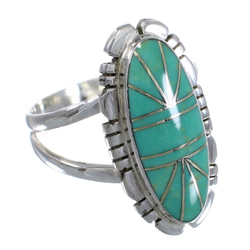 Turquoise Inlay Southwest Silver Jewelry Ring Size 5-3/4 AX94302