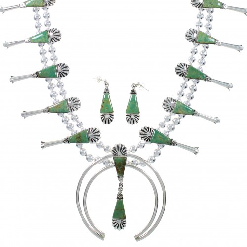 Turquoise Sterling Silver Squash Blossom Necklace Set AX94374