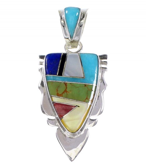 Multicolor Arrowhead Genuine Sterling Silver Southwestern Pendant RX95656