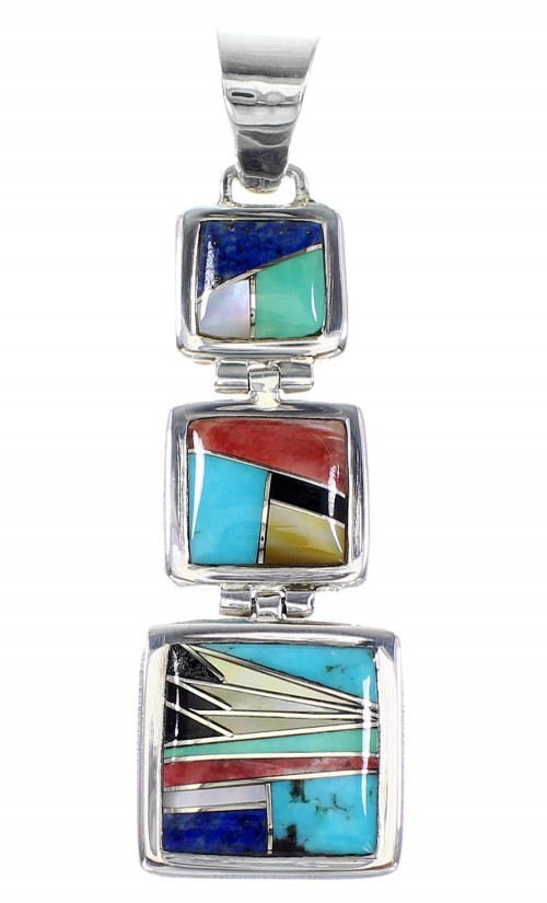 Sterling Silver Jewelry Multicolor Inlay Pendant RX95666