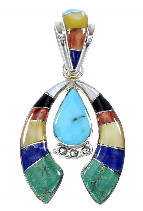 Southwest Sterling Silver Multicolor Naja Pendant RX95682