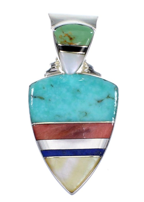 Multicolor Inlay Southwestern Sterling Silver Pendant AX94477