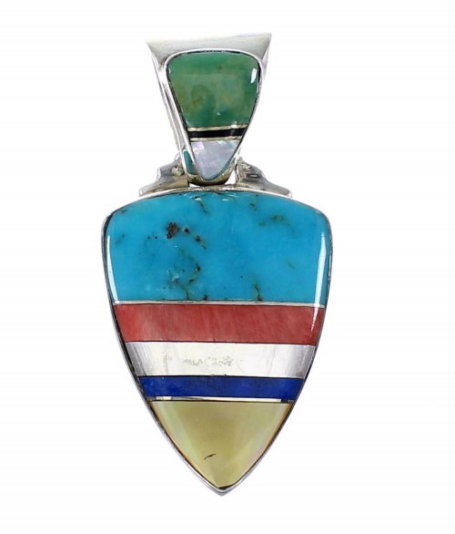 Multicolor Inlay Sterling Silver Southwest Pendant AX94485