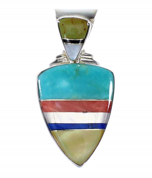 Multicolor Inlay Sterling Silver Southwestern Pendant AX94486