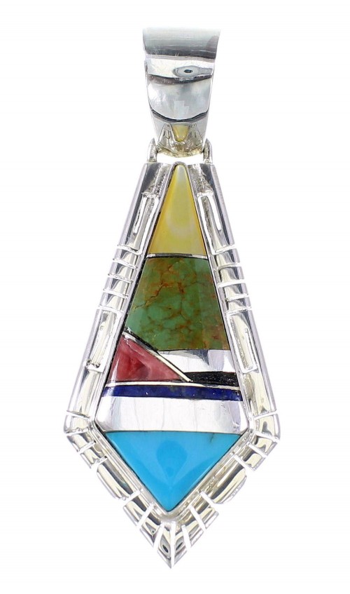 Authentic Sterling Silver Multicolor Inlay Water Wave Pendant AX94490