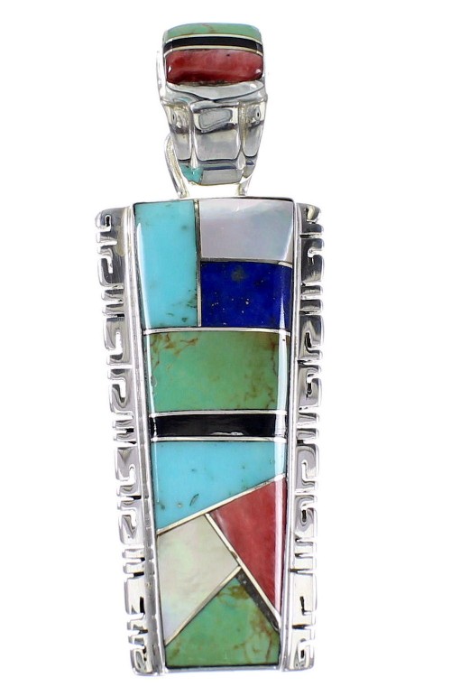 Multicolor Inlay Southwestern Sterling Silver Pendant AX94505