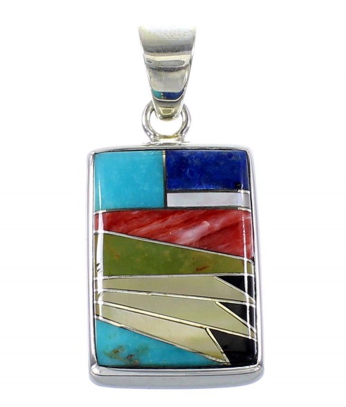 Multicolor Inlay Genuine Sterling Silver Pendant AX94514