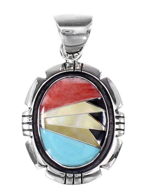 Multicolor Inlay Genuine Sterling Silver Pendant YX94426