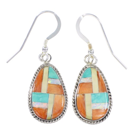 Multicolor Authentic Sterling Silver Southwest Hook Dangle Earrings YX94609