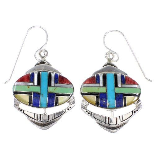 Authentic Sterling Silver Multicolor Southwest Hook Dangle Earrings YX94626