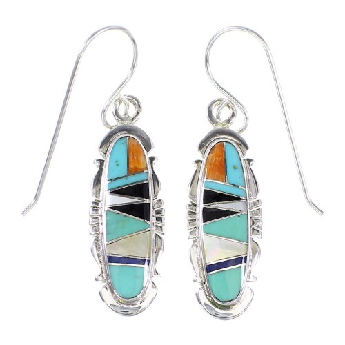 Southwest Silver Multicolor Hook Dangle Earrings YX94630