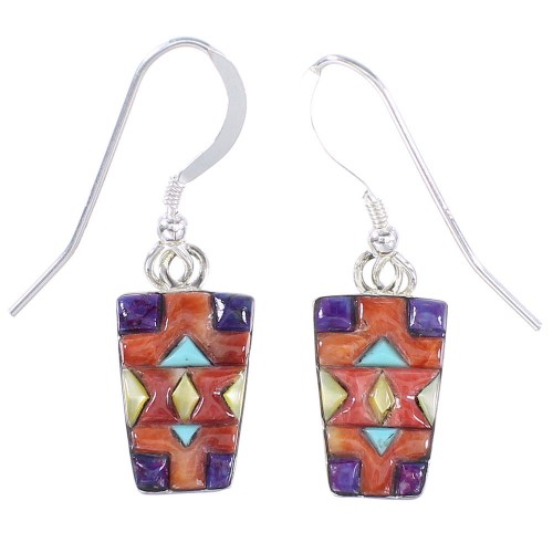 Silver And Multicolor Southwest Hook Dangle Earrings YX94643