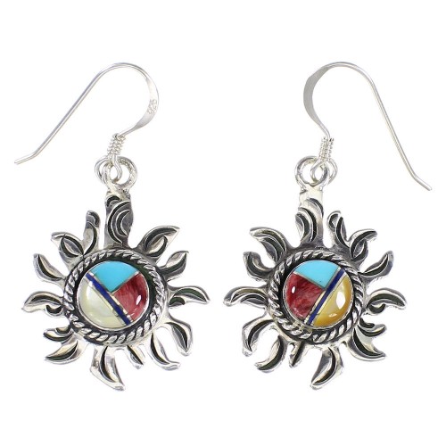Multicolor And Silver Southwest Sun Hook Dangle Earrings YX94682