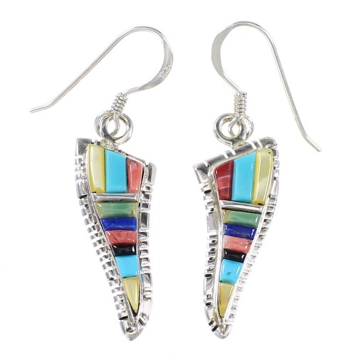 Multicolor And Authentic Sterling Silver Southwestern Hook Dangle Earrings YX94704