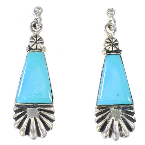 Southwestern Turquoise And Silver Post Dangle Earrings YX94527