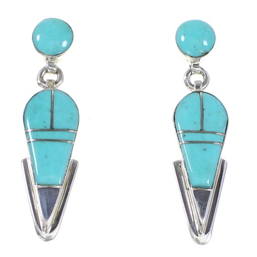 Turquoise And Sterling Silver Southwest Post Dangle Earrings YX94556