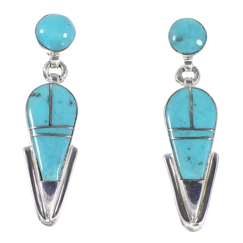 Turquoise And Genuine Sterling Silver Southwest Post Dangle Earrings YX94558