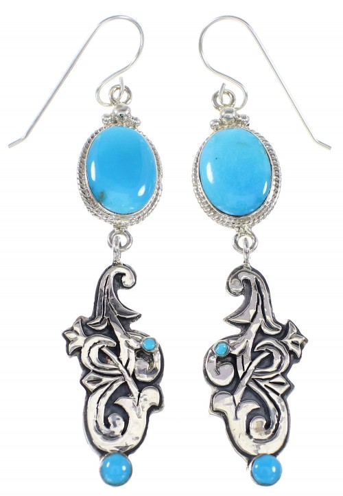 Silver And Turquoise Southwestern Hook Dangle Earrings YX94572