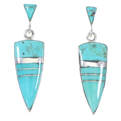 Turquoise Inlay Sterling Silver Southwest Post Dangle Earrings AX95034