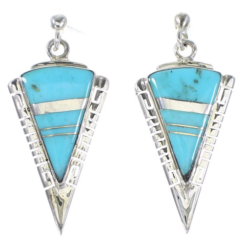 Southwestern Silver Turquoise Inlay Arrowhead Post Dangle Earrings AX95050