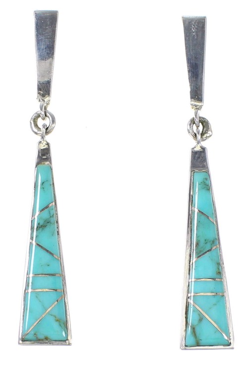 Turquoise Sterling Silver Post Dangle Earrings AX94582