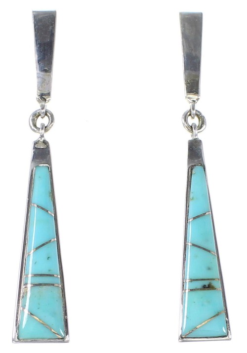 Turquoise Genuine Sterling Silver Post Dangle Earrings AX94583