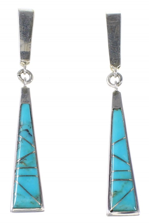 Turquoise Southwest Authentic Sterling Silver Post Dangle Earrings AX94585