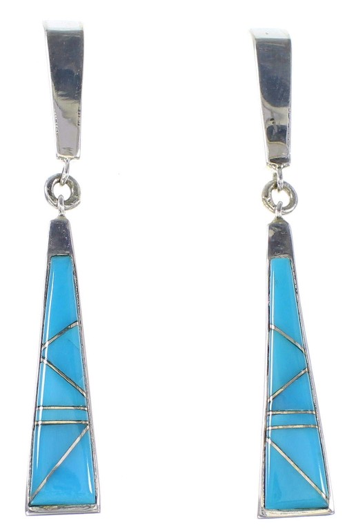 Turquoise Southwest Sterling Silver Post Dangle Earrings AX94587