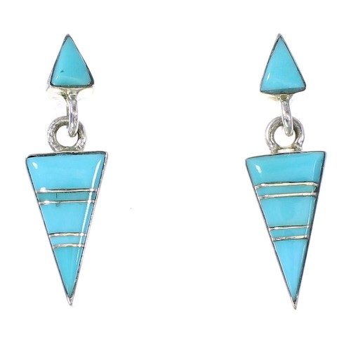 Turquoise Inlay Southwestern Silver Post Dangle Earrings AX94590