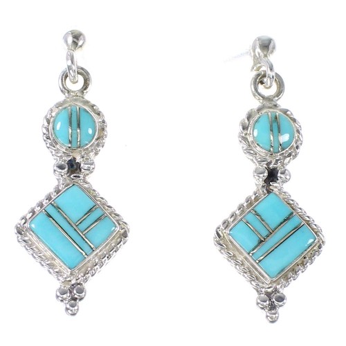 Genuine Sterling Silver Turquoise Southwest Post Dangle Earrings AX94601