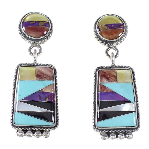 Genuine Sterling Silver Southwest Multicolor Post Dangle Earrings AX94683