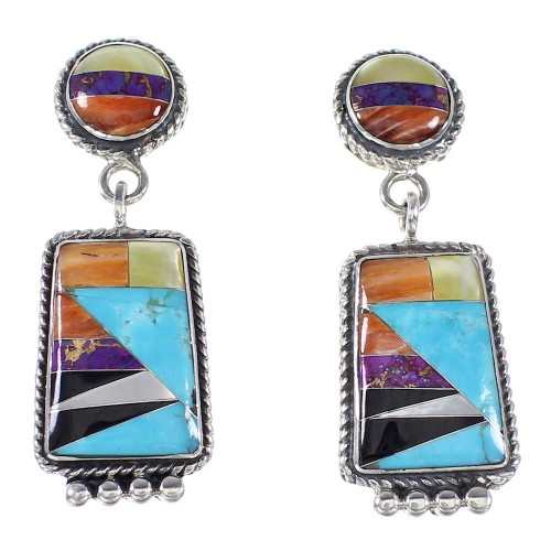 Sterling Silver Southwest Multicolor Post Dangle Earrings AX94684