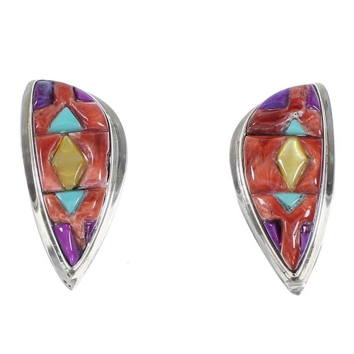 Genuine Sterling Silver Multicolor Inlay Post Earrings AX94707