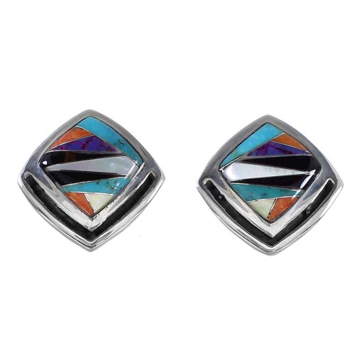 Genuine Sterling Silver Multicolor Post Earrings AX94709