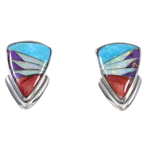 Southwestern Genuine Sterling Silver Multicolor Post Earrings AX94714