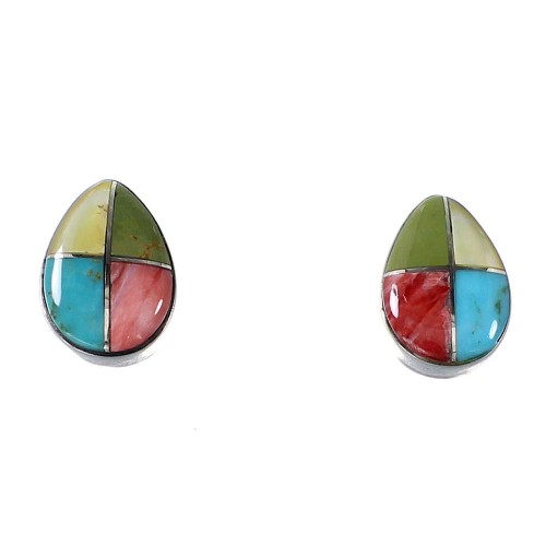 Sterling Silver Multicolor Inlay Southwestern Post Earrings RX94833