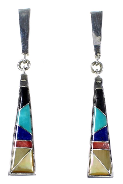 Southwest Genuine Sterling Silver Multicolor Post Dangle Earrings RX94835