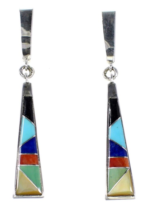 Multicolor Sterling Silver Southwest Post Dangle Earrings RX95088